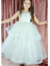 Ivory Pleated Satin Tulle Tiered Flower Girl Dress Ivory Pleated Satin Tulle Tiered Flower Girl Dress
